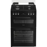 Hotpoint HDG6GDCB1/M 60cm 4 Burner Gas Hob Double Oven Gas Cooker with Glass Lid