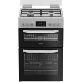 Hotpoint HDG6GDCW/M 60cm 4 Burner Gas Hob Double Oven Gas Cooker with Glass Lid