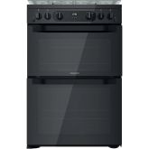 Hotpoint HDM67G0CCB/UK/M 60cm 4 Burner Gas Hob Double Oven Gas Cooker with Glass Lid