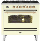 ILVE Milano 90cm 6 Burner Gas Hob Single Oven Dual Fuel Range Cooker