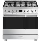 Smeg Sinfonia 90cm 5 Burner Gas Hob Double Oven Dual Fuel Range Cooker