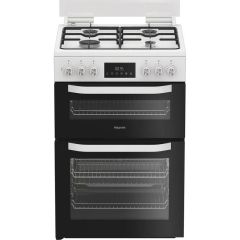 Hotpoint HDD6GDC2W 60cm 4 Burner Gas Hob Double Electric Oven Dual Fuel Cooker