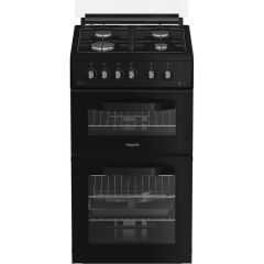 Hotpoint HDG5GCB/M 50cm 4 Burner Gas Hob Double Oven Gas Cooker with Glass Lid