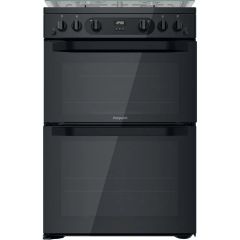 Hotpoint HDM67G0CCB/UK/M 60cm 4 Burner Gas Hob Double Oven Gas Cooker with Glass Lid