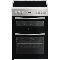 Indesit IDE6VDCS1/M 60cm 4 Zone Ceramic Hob Double Oven Electric Cooker
