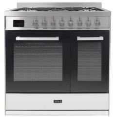 Tesla 90cm 5 Burner Gas Hob Double Oven Dual Fuel Range Cooker
