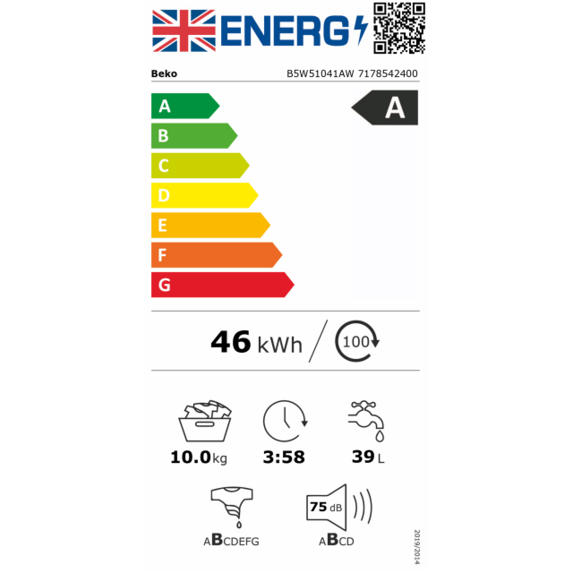 Beko bPRO500 B5W51041BDW/M 10kg 1400rpm IronFast AquaTech Washing Machine
