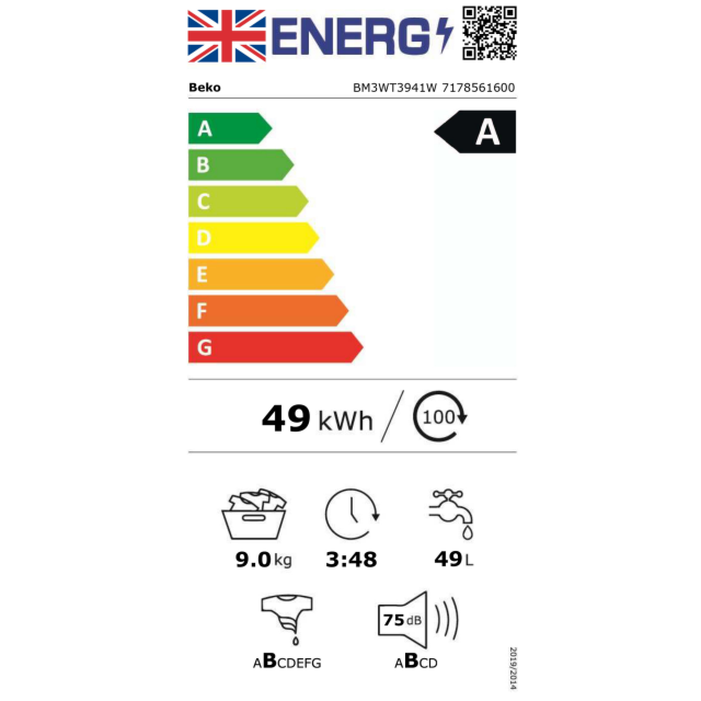 Beko BM3WT3941W//M 9kg 1400rpm EnergySpin Washing Machine