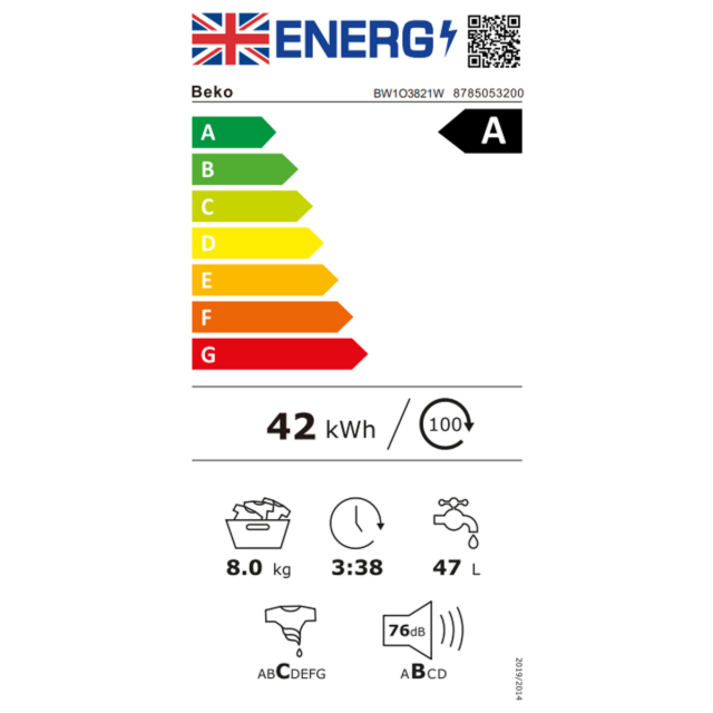 Beko BW1O3821W/M 8Kg 1200Rpm Washing Machine
