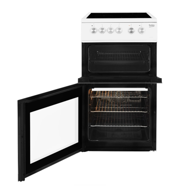 Beko KDVC563AW/M 50cm 4 Zone Ceramic Hob Double Oven Electric Cooker