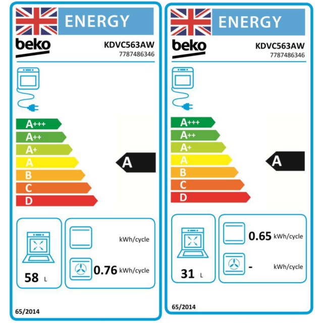 Beko KDVC563AW/M 50cm 4 Zone Ceramic Hob Double Oven Electric Cooker