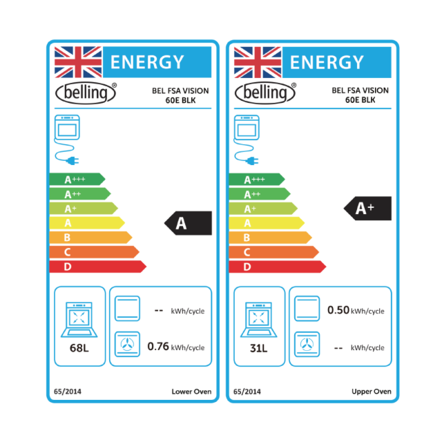 Belling Vision 60cm 4 Zone Ceramic Hob Double Oven Electric Mini Range Cooker