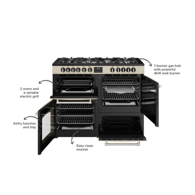 Belling Farmhouse 110cm 7 Burner Gas Hob Double Oven Dual Fuel Range Cooker