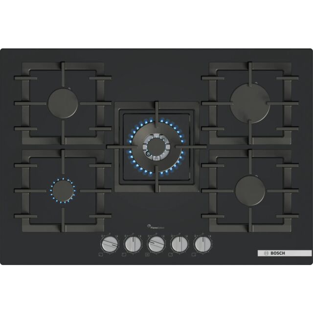 Bosch Series 6 PPQ7A6I40 75cm 5 Burner Black Gas on Glass Hob