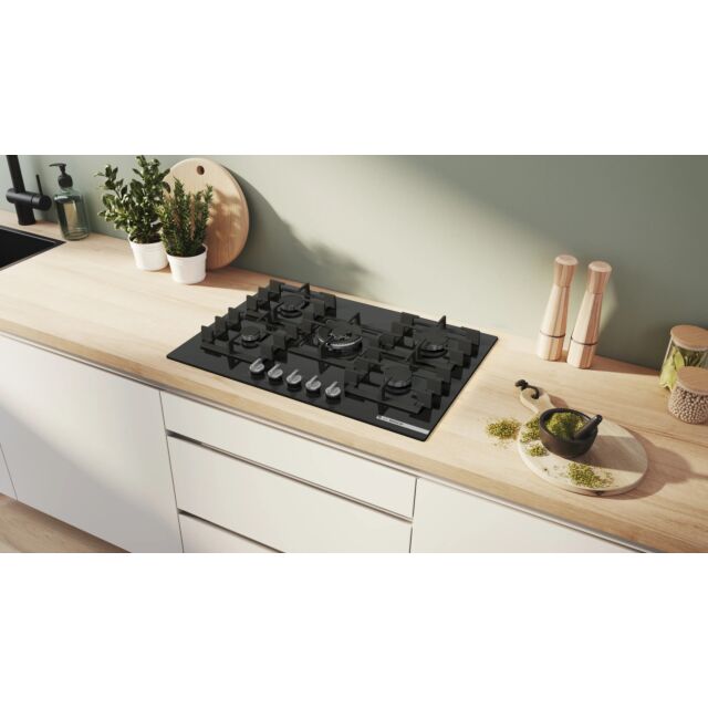 Bosch Series 6 PPQ7A6I40 75cm 5 Burner Black Gas on Glass Hob