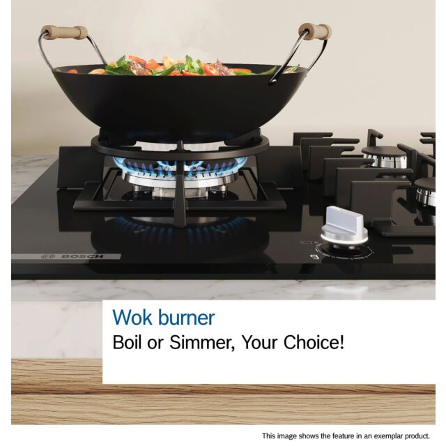 Bosch Series 6 PPQ7A6I40 75cm 5 Burner Black Gas on Glass Hob