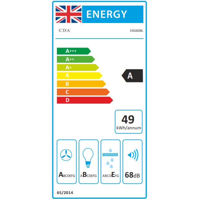 Cda EXG60BL 60cm Black Gesture Control Angled Cooker Hood