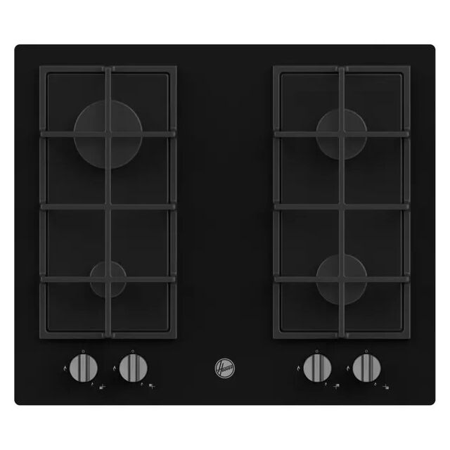 Hoover H-Hob 300 HVG6K3B 60cm 4 Burner Black Glass Gas Hob