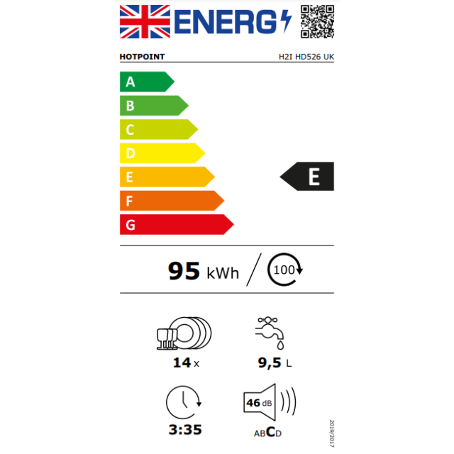 Hotpoint H2IHD526UK/M 14 Place Setting 9 Program Integrated Full Size Dishwasher