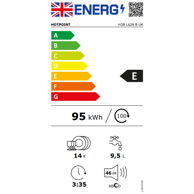 Hotpoint H3BL626BUK/M 14 Place Setting 5 Program Semi-Integrated Dishwasher