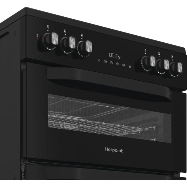 Hotpoint HDD6GDC2B1/M 60cm 4 Ring Gas Hob Double Electric Oven Dual Fuel Cooker