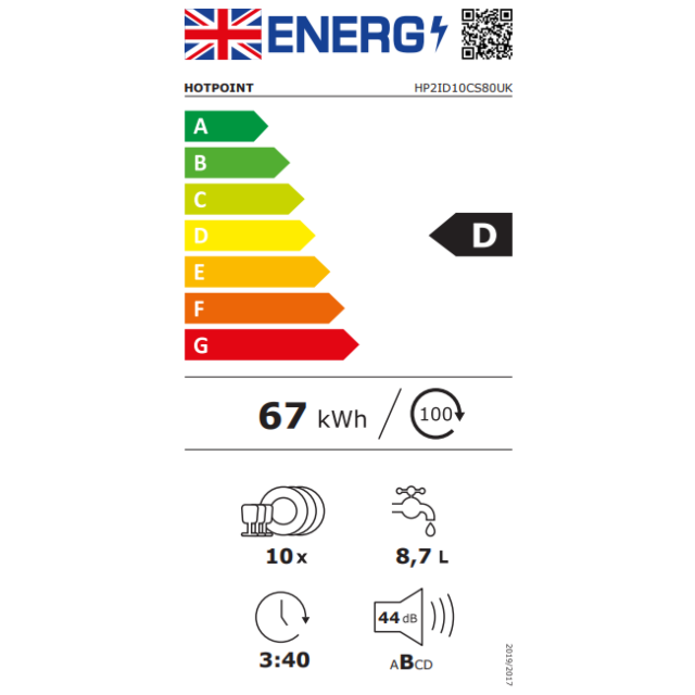 Hotpoint HP2ID10CS80UK/M 10 Place Settings 5 Programs Integrated Dishwasher