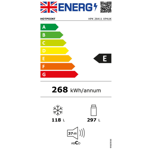 Hotpoint HPK26411XP4UK/M 60cm 70/30 Dual No Frost Fridge Freezer