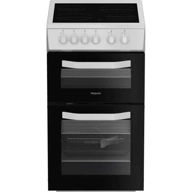 Hotpoint HTE5VCW/M 50cm 4 Zone Ceramic Hob Twin Cavity Electric Cooker