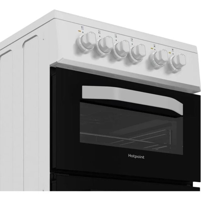 Hotpoint HTE5VCW/M 50cm 4 Zone Ceramic Hob Twin Cavity Electric Cooker