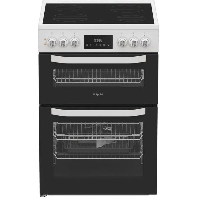 Hotpoint HTE6VDCW 60cm 4 Zone Ceramic Hob Twin Cavity Electric Cooker