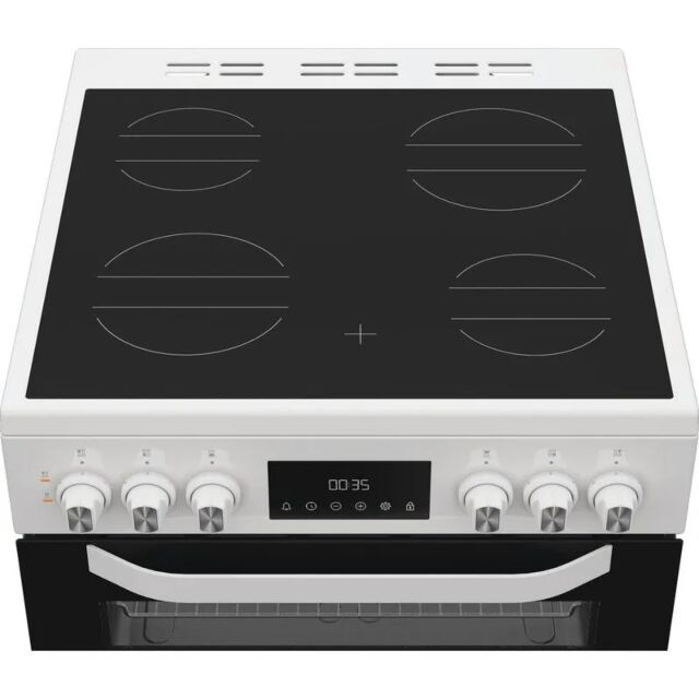 Hotpoint HTE6VDCW 60cm 4 Zone Ceramic Hob Twin Cavity Electric Cooker