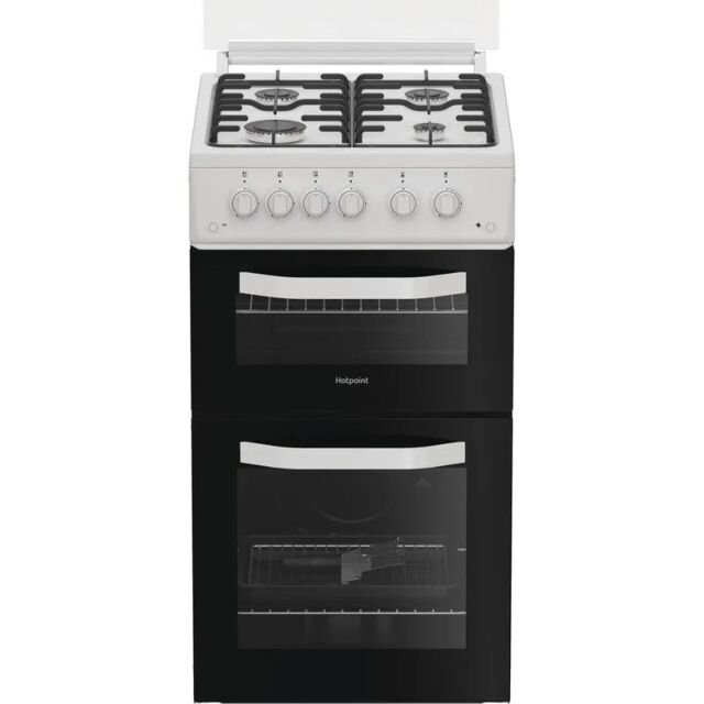 Hotpoint HTG5GWL/M 50cm 4 Burner Gas Hob Twin Cavity Gas Cooker with Glass Lid