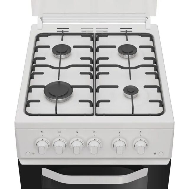 Hotpoint HTG5GWL/M 50cm 4 Burner Gas Hob Twin Cavity Gas Cooker with Glass Lid
