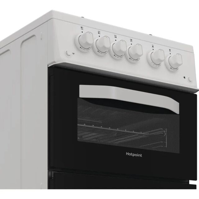 Hotpoint HTG5GWL/M 50cm 4 Burner Gas Hob Twin Cavity Gas Cooker with Glass Lid
