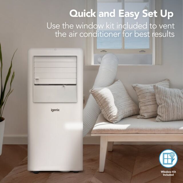 Igenix IGAC01007W 7000BTU 3-in-1 Remote Control Portable Air Conditioner
