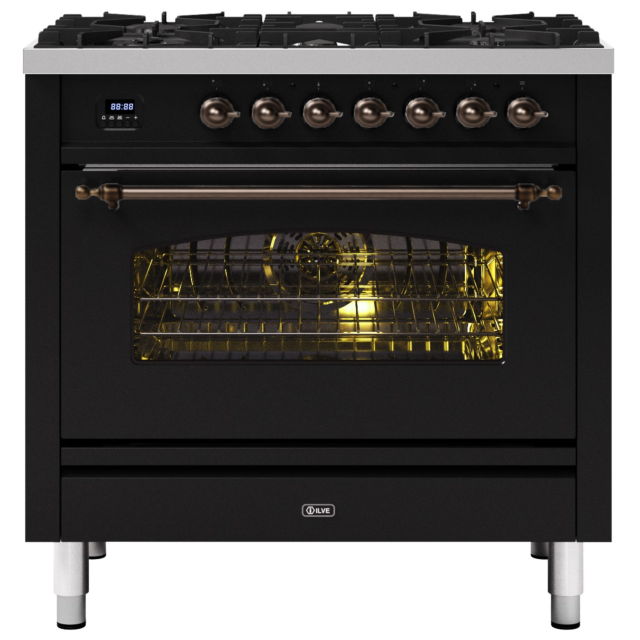 ILVE Milano 90cm 6 Burner Gas Hob Single Oven Dual Fuel Range Cooker