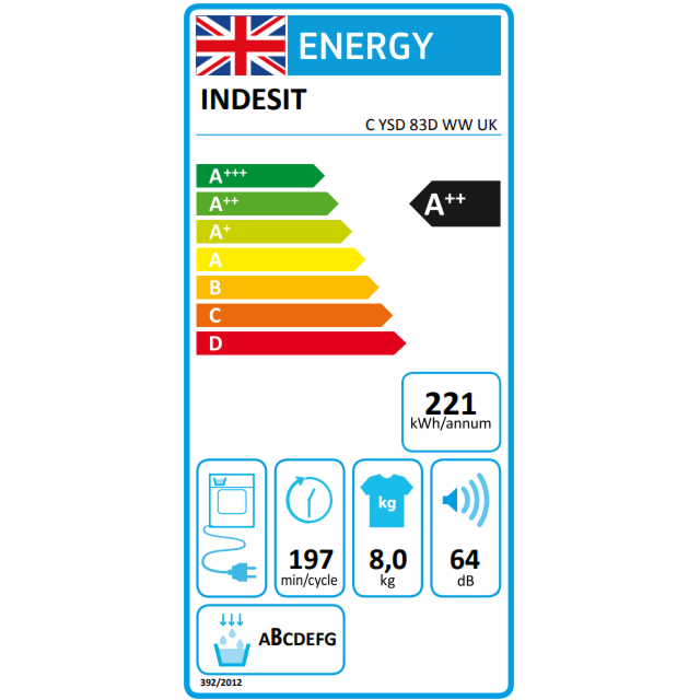 Indesit CYSD83DWWUK 8kg Heat Pump Tumble Dryer