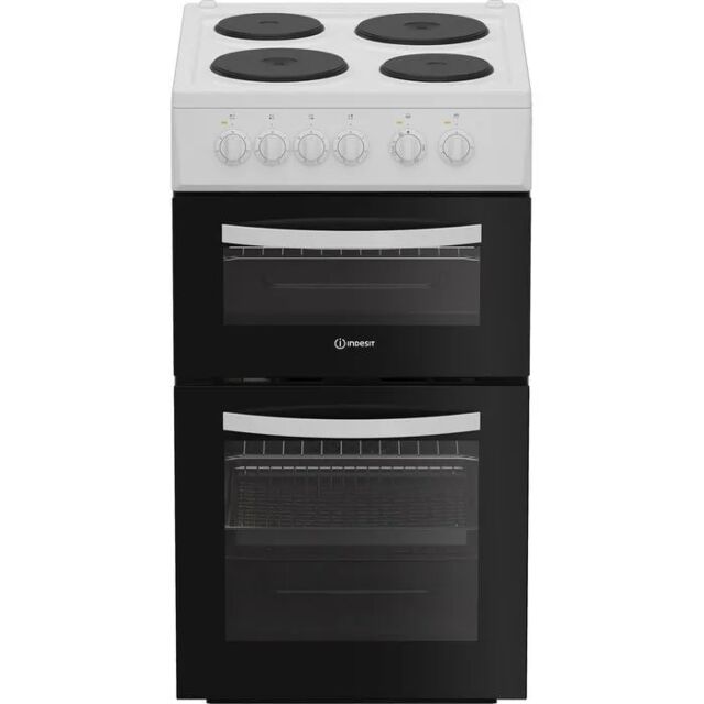 Indesit ITE5EMW/M 50cm 4 Zone Solid Plate Hob Twin Cavity Electric Cooker