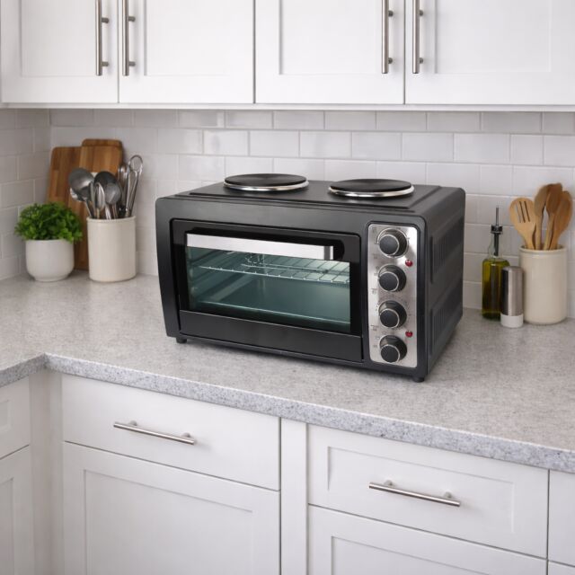 Montpellier MDATC30 2 Zone Solid Plate Hob Single Oven Table Top Electric Cooker