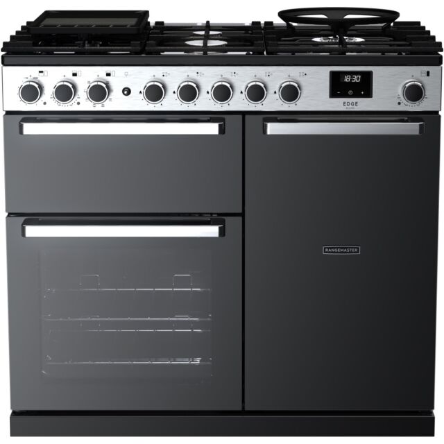 Rangemaster Edge Deluxe 100cm 5 Burner Gas Hob Double Oven Dual Fuel Range Cooker