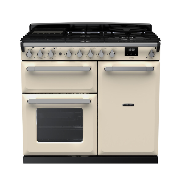 Rangemaster Estel Deluxe 100cm 5 Ring Gas Hob Double Oven Dual Fuel Range Cooker