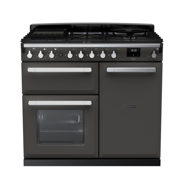Rangemaster Estel Deluxe 100cm 5 Ring Gas Hob Double Oven Dual Fuel Range Cooker