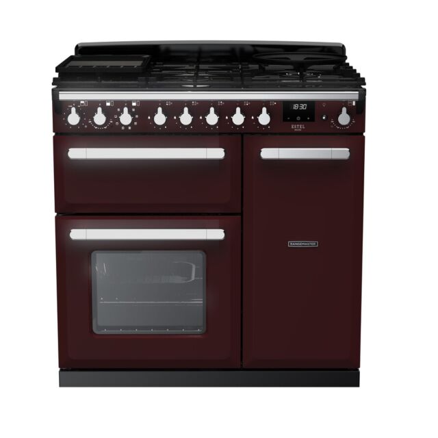 Rangemaster Estel Deluxe 90cm 5 Ring Gas Hob Double Oven Dual Fuel Range Cooker