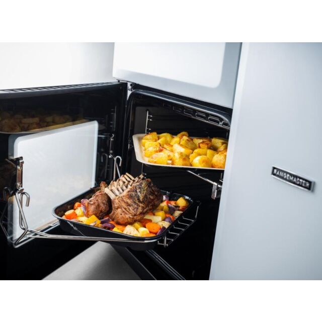 Rangemaster Estel Deluxe 90cm 5 Ring Gas Hob Double Oven Dual Fuel Range Cooker