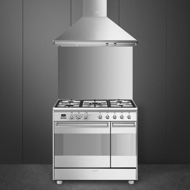 Smeg Concert 90cm 5 Burner Gas Hob Double Oven Dual Fuel Range Cooker