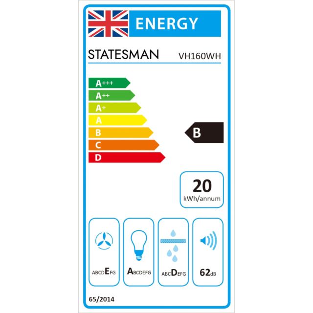 Statesman VH160WH 60cm 2 Speed White Visor Cooker Hood