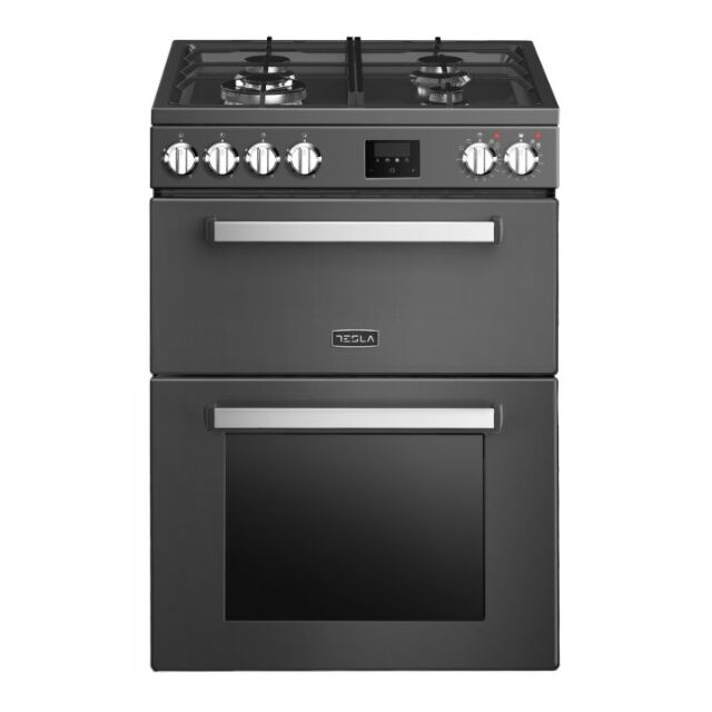 Tesla 60cm 4 Burner Gas Hob Double Electric Oven Dual Fuel Mini Range Cooker