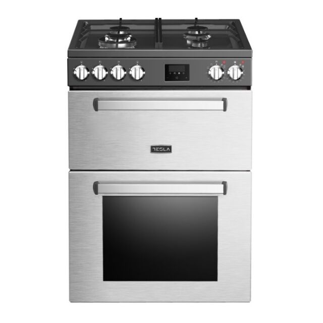 Tesla 60cm 4 Burner Gas Hob Double Electric Oven Dual Fuel Mini Range Cooker