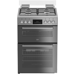 Beko FDG6272TCSM/M 60cm 4 Burner Gas Hob Double Oven Gas Cooker with Glass Lid