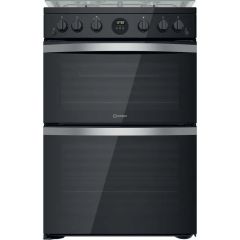 Indesit ID67G0MCBUK 60cm 4 Burner Gas Hob Double Oven Gas Cooker with Glass Lid
